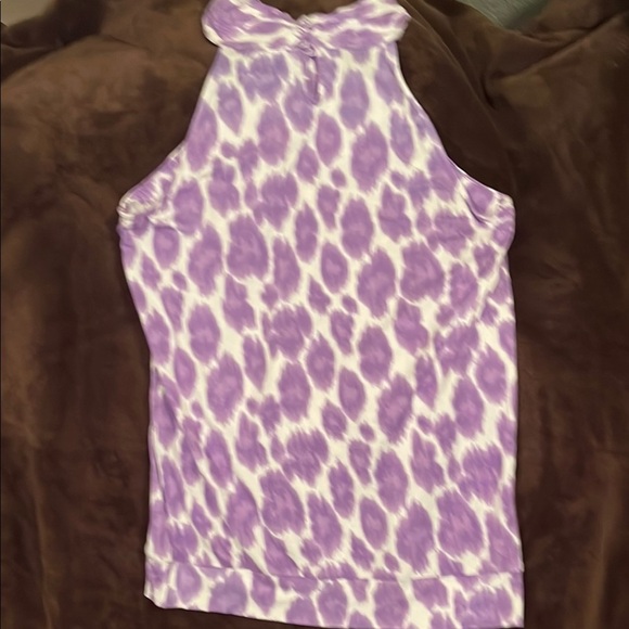 Michael Kors White and Purple Halter Tie Front Tank Top - Picture 3 of 3